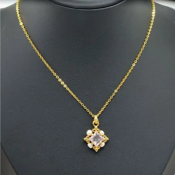 Vintage gold Alexandrite pearl pendant necklace - Picture 4 of 8